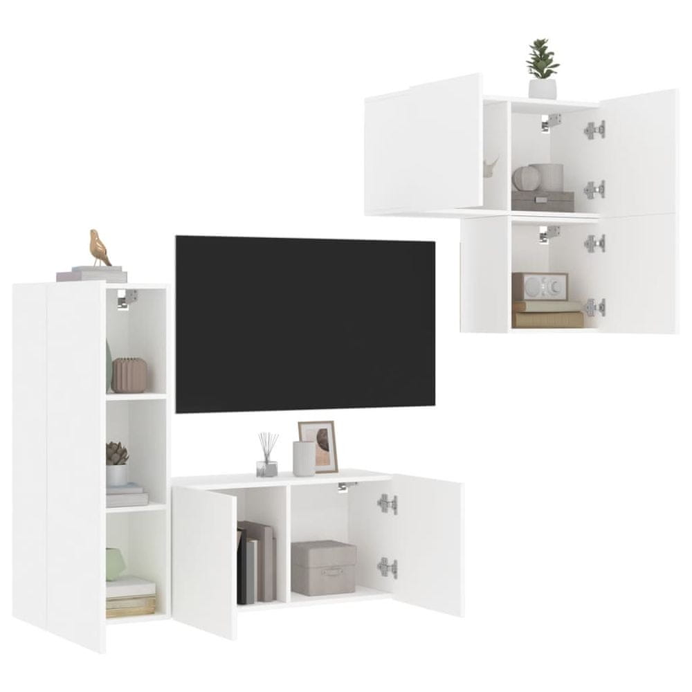 Vidaxl 4-dielne TV nástenné skrinky biele kompozitné drevo